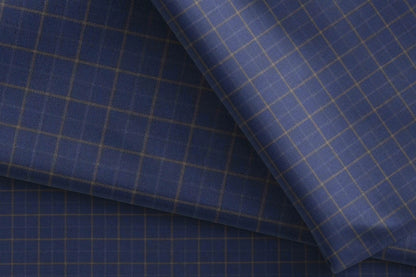 Ross Adlin Collection by Raymond Giza Rich Cotton – Royal Navy Ochre Micro Check