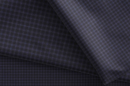 Super 90’s Extrafine Merino Wool Blended Suiting Fabric, Navy Blue Micro-Check, Crafted by Adlantino England