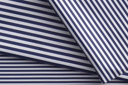 Super Ply 120’s Tessitura Monti India 100% Superfine Giza Cotton – Navy White Horizontal Stripe