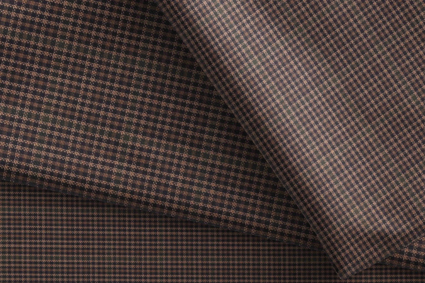 Super 90’s Extrafine Merino Wool Blended Suiting Fabric, Warm Brown and Tan Micro-Check, Crafted by Adlantino England