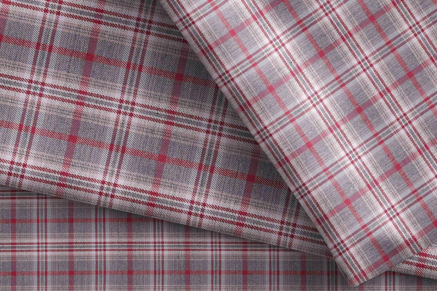 Grey and Wine Tartan Giza Rich Cotton Shirting Fabric by Raymond Melange Retro Adlin Collection