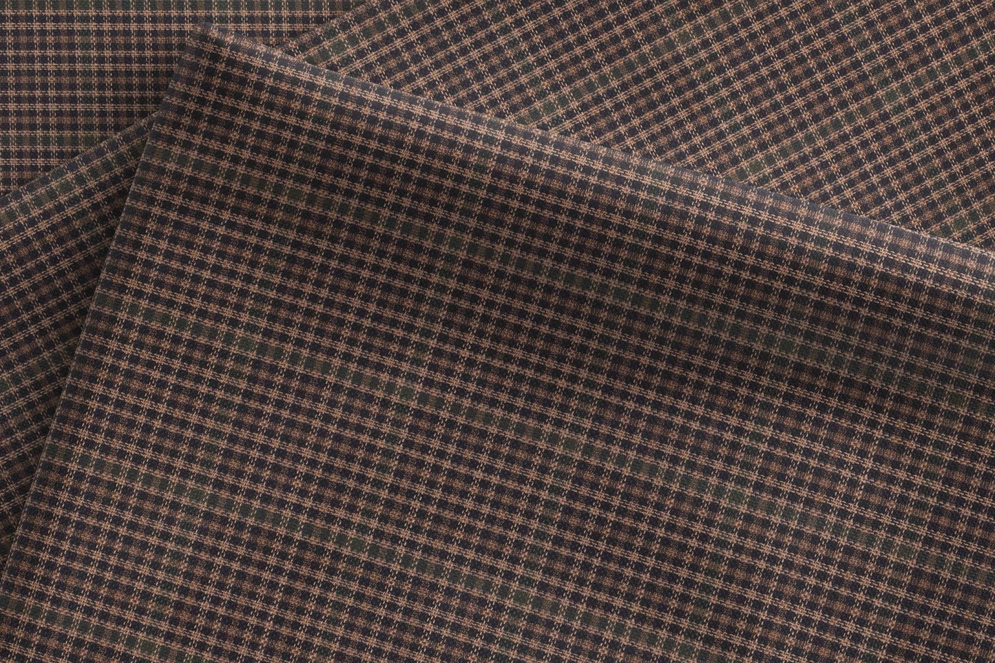 Super 90’s Extrafine Merino Wool Blended Suiting Fabric, Warm Brown and Tan Micro-Check, Crafted by Adlantino England