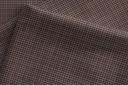 Super 90’s Extrafine Merino Wool Blended Suiting Fabric, Warm Brown and Tan Micro-Check, Crafted by Adlantino England