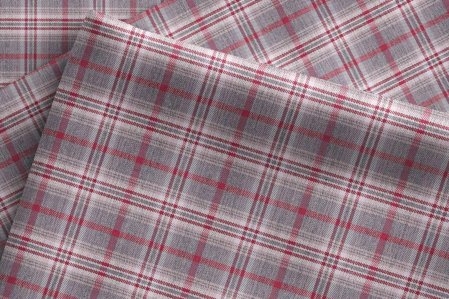Grey and Wine Tartan Giza Rich Cotton Shirting Fabric by Raymond Melange Retro Adlin Collection