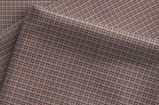Super 90’s Extrafine Merino Wool Blended Suiting Fabric, Beige and Brown Multi-Grid Micro-Check, Crafted by Adlantino England