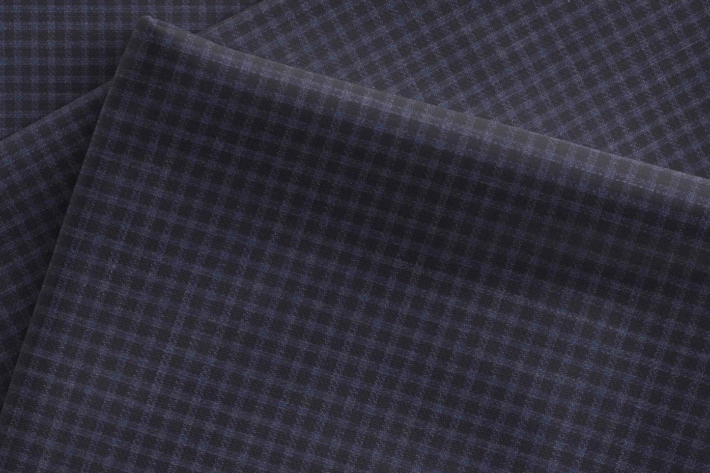 Super 90’s Extrafine Merino Wool Blended Suiting Fabric, Navy Blue Micro-Check, Crafted by Adlantino England
